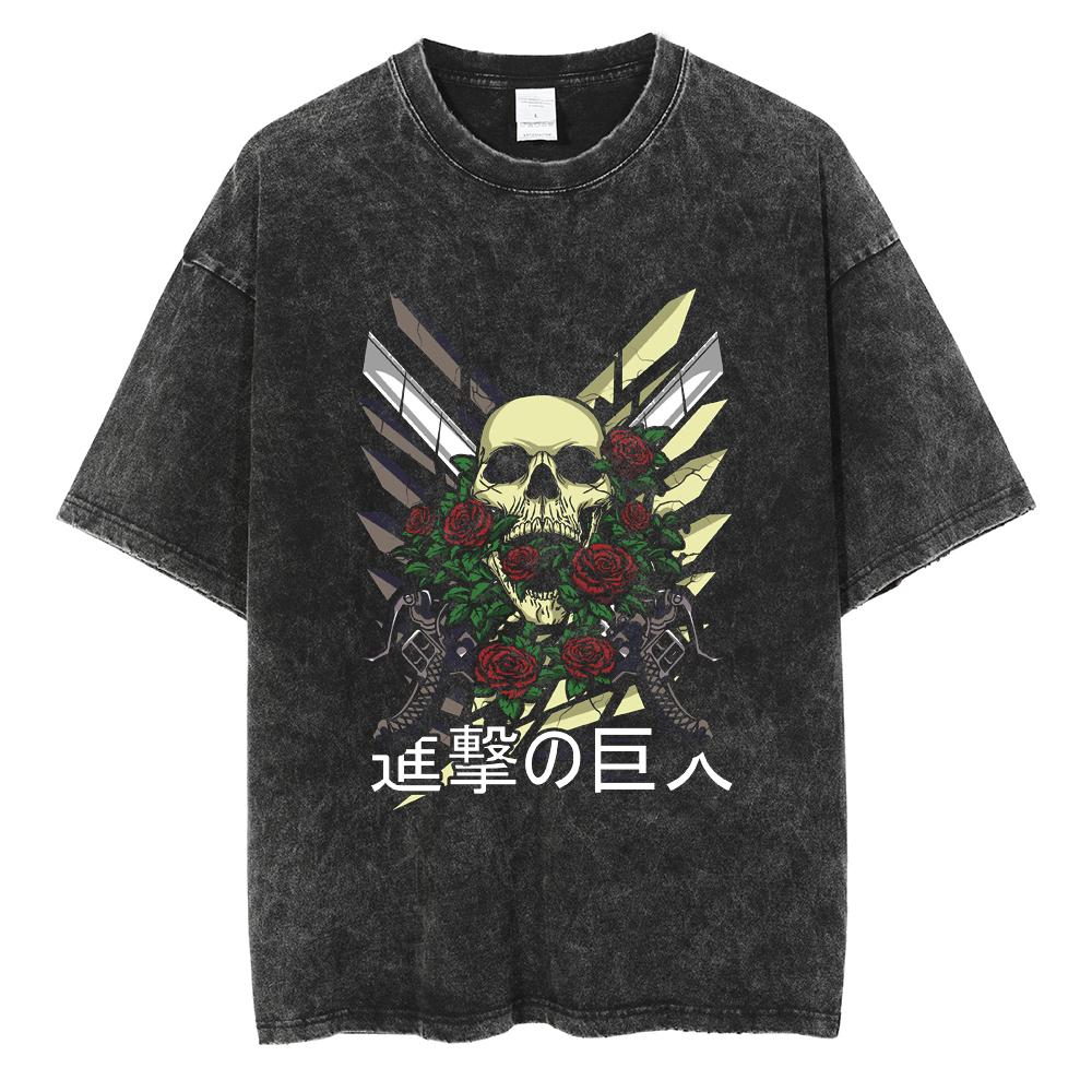 Hot Anime Attack On Titan Levi Ackerman Printed Washed Tshirt Men High Quality Cotton T-shirts Harajuku Male Oversized T Shirt