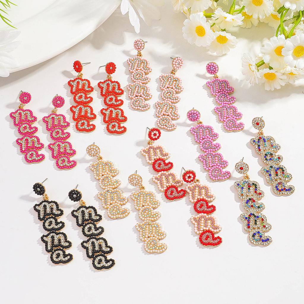 MAMA Letter Diamond Earrings Fashion Creative Festival Rice Bead Earrings Daily Versatile Earrings Women