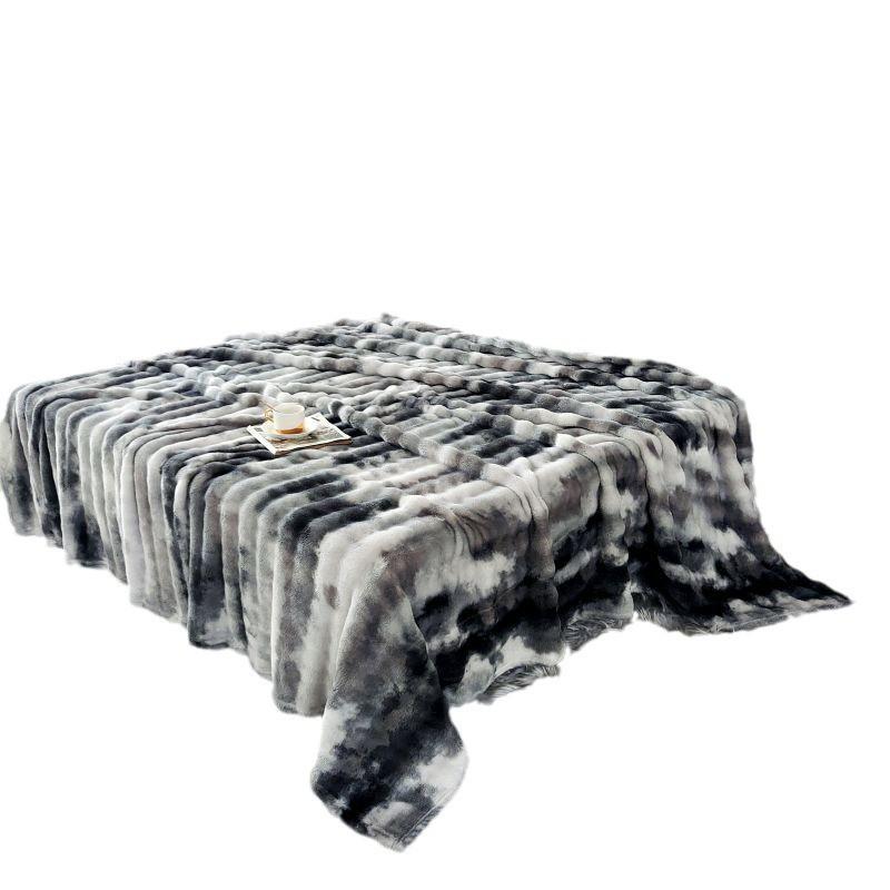 Gradient Ombre Plush Throw Blanket Soft Faux Rabbit Fur Office Sofa Nap Air Conditioner Thick Warm All Season