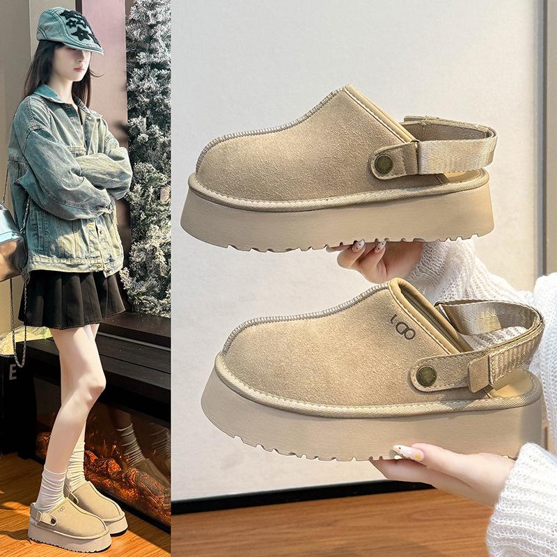 Women's Two-wear Soft Bottom Large Size Thickened Winter Warm Fur One Padded Lining Ankle Boots Non-slip Baotou Cotton Fur Slippers