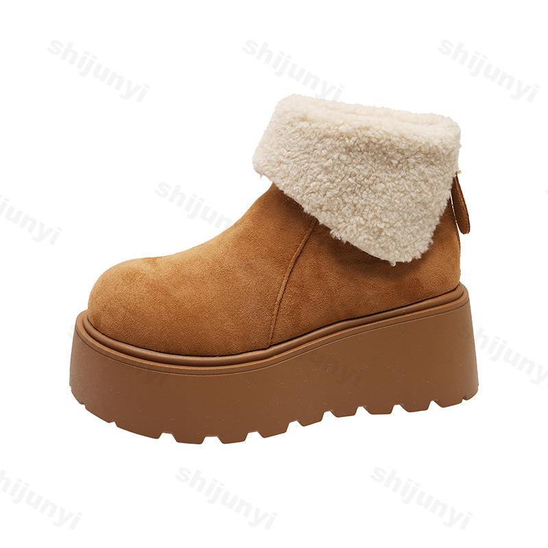 Fashion Women's Height Increase Snow Boots 2025 Winter Plush Thicken Warm Short Boots Comfortable Fashion Outdoor Non Slip Cotton Shoes