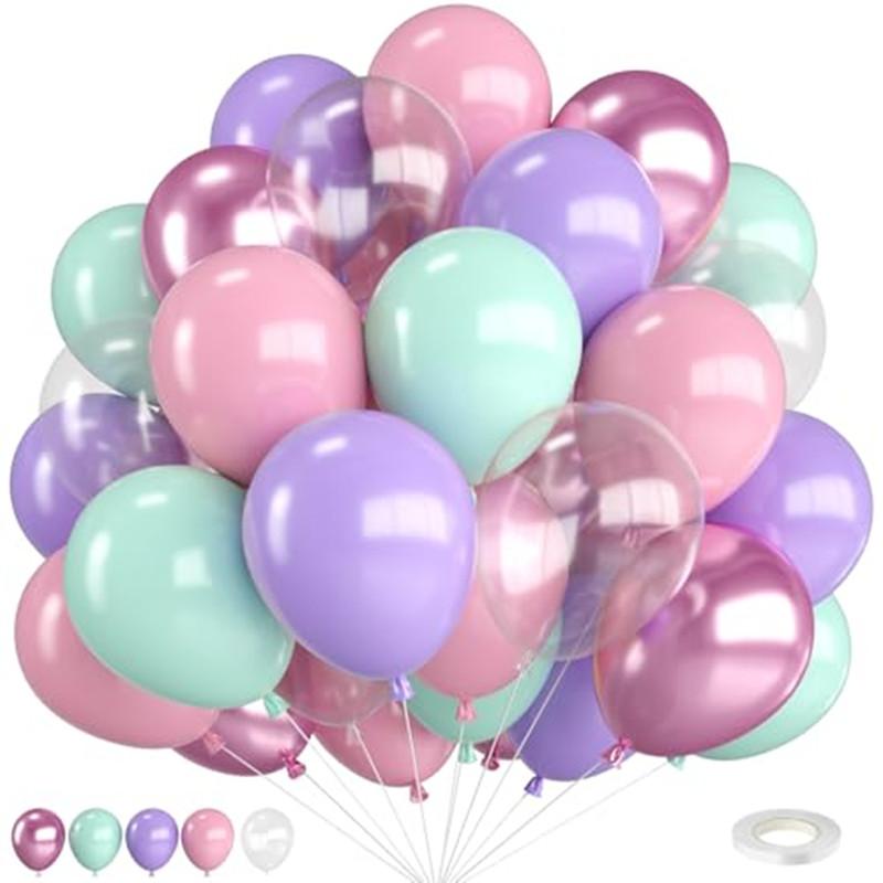 10inch 40pcs Mermaid Balloons Metallic Purple Green Confetti Balloons for Girls Under The Sea Themed Birthday Party Decoration 5