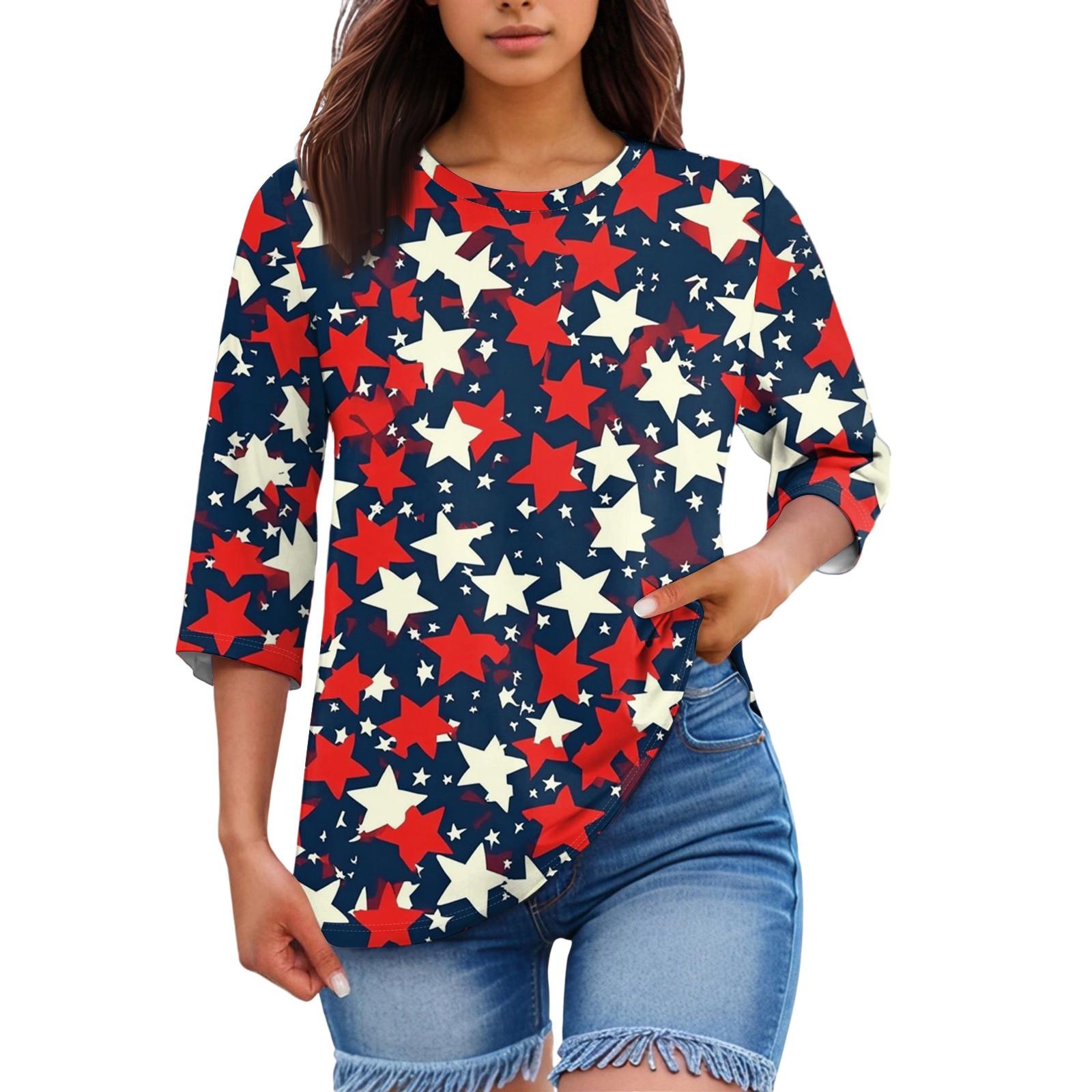 

Женский топ с цветочным принтом, круглым вырезом и рукавами три четверти, футболка L красный