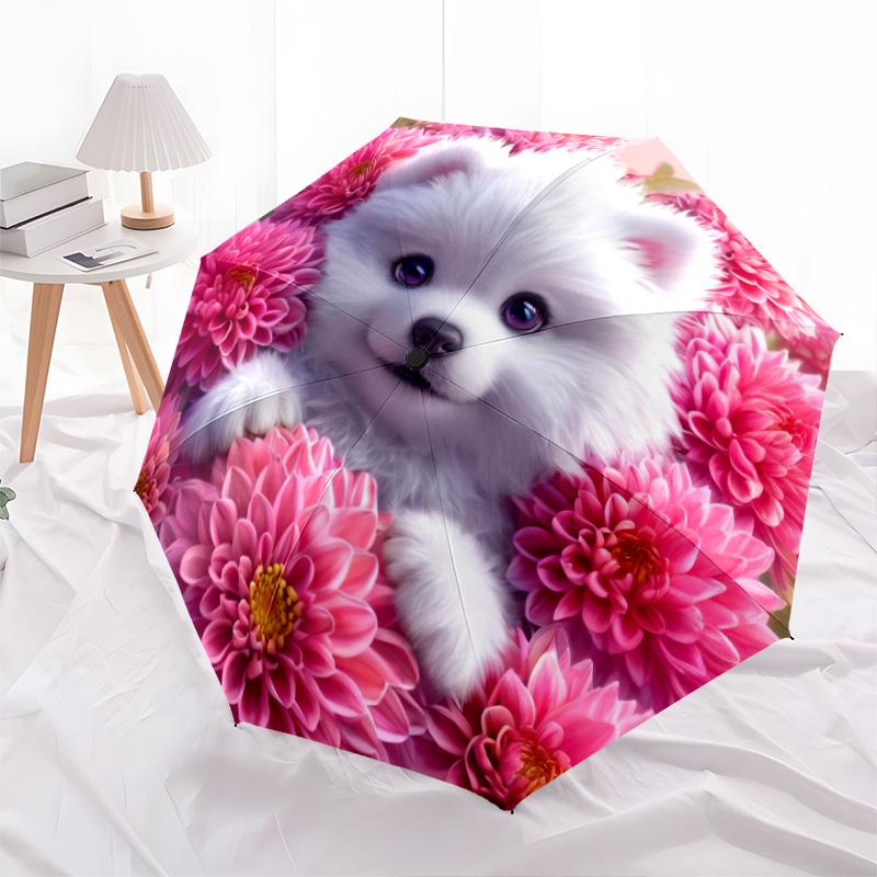 1pc Dog Lover Cute Pet Chihuahua VIP Border Collie Dog Umbrella Portable Folding Umbrella Iron Frame Hole Bone Structure Outdoor Home Umbrella H2