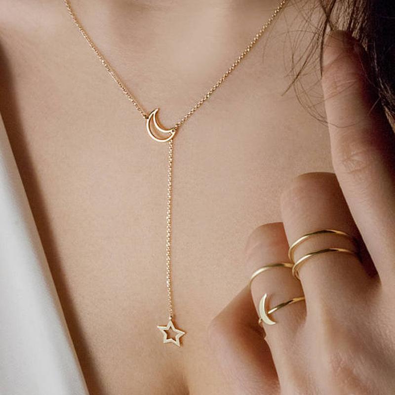 Stackable Moon Star Pendant Choker Necklace Trendy Ins Popular Jewelry for Women Daily Outfit Party Accessory