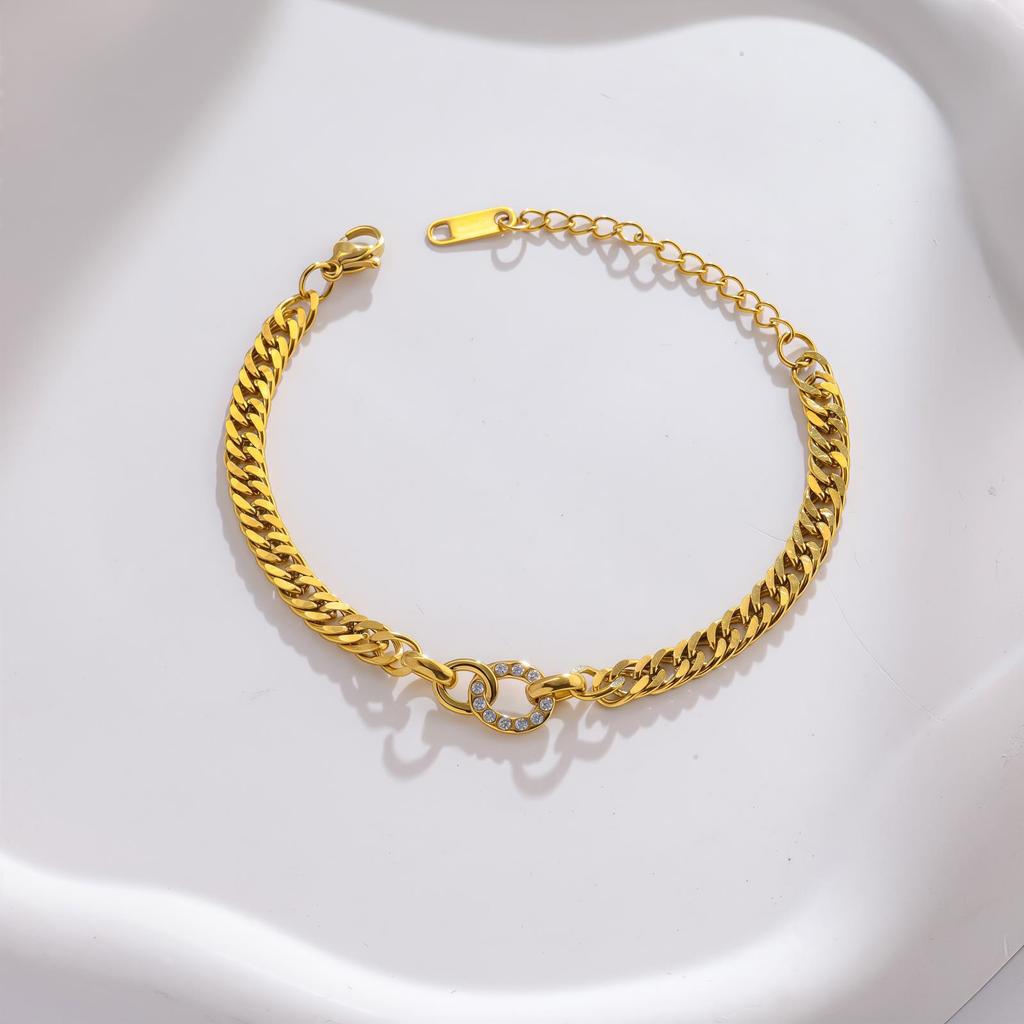 Gold And Silver Two-Color Cuban Chain, Love Diamond-Encrusted Bracelet, Multi-Layer Stacking Design, The Same Hip-Hop Style Jewelry For Men And Women