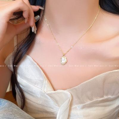 Baroque Pearl Pendant Necklace Women's Niche Titanium Steel Clavicle Chain New Temperament Neck Chain Accessories