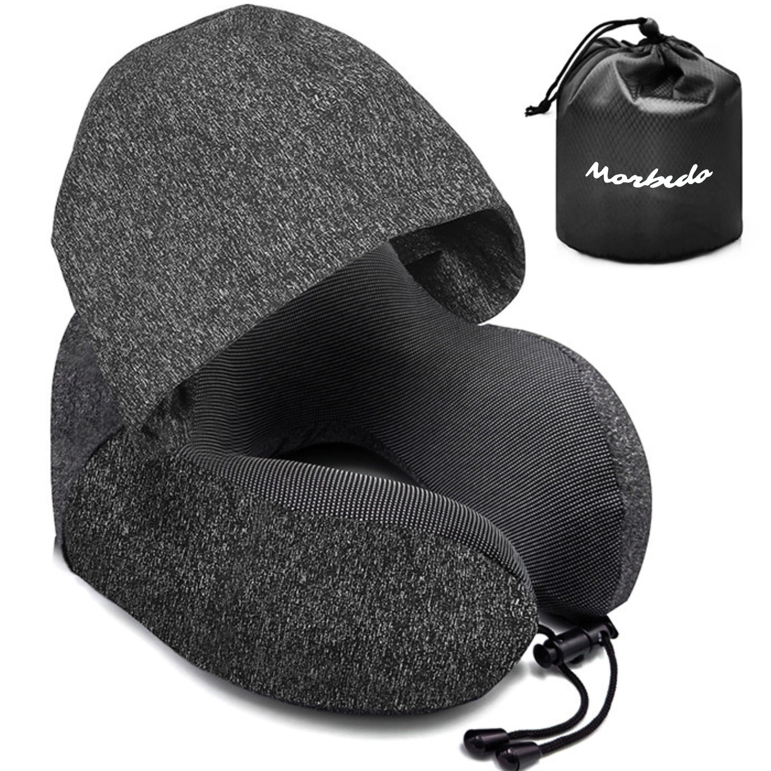 

Мягкая подушка для шеи с капюшоном для ночи, бизнеса, удобная для поездок, с сумкой для хранения. Самолеты, Синкансены, Автобусы, серый