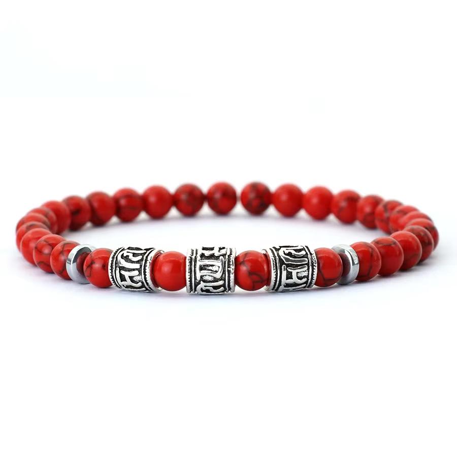Notre Mantra Bilezik Erkekler Için 6mm Howlite Lava Kaplan Gözü Boncuk Bilezik Viking Aksesuarları Pulseras Para Hombre Tibet Bilezik