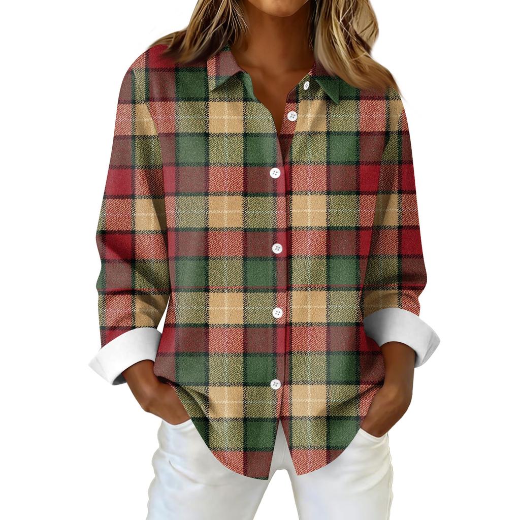 Women's Shirt Blouse Christmas Print Button Long Sleeve Casual Basic Shirt Collar Regular Top