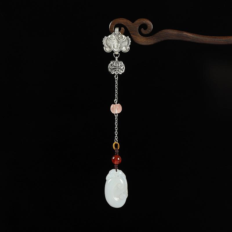 Natural Chalcedony Medium Classical Cheongsam Tassel Button Chinese Gourd Pendant Pendant Hanfu Retro Accessories