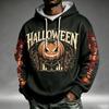 Men's Loose Fit Halloween Print Hoodie with Pocket and Drawstring for Casual Everyday Wear