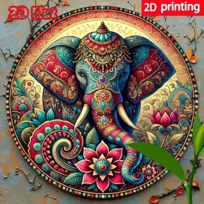 Metal Poster Vintage Ivory Elephant Mandala, Afro Bohemian Wall Art Decor for Living Room