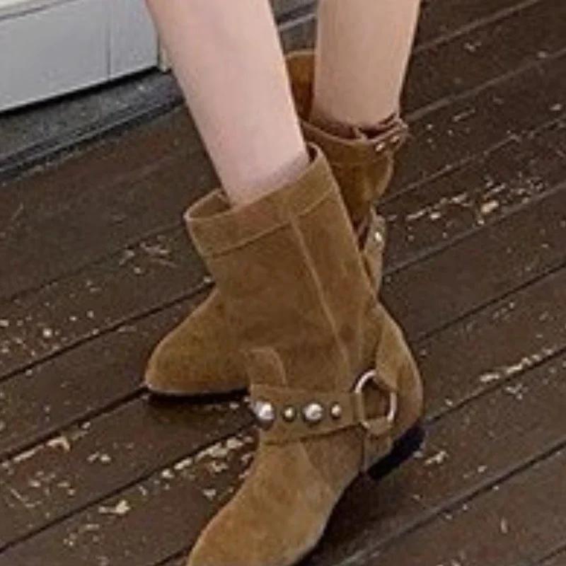 Fashion 2024 Fashion Shoes for Women Sleeve Women's Boots Autumn Winter Suede Warm Solid Middle Tube Low-heeled Boots Zapatos Mujer