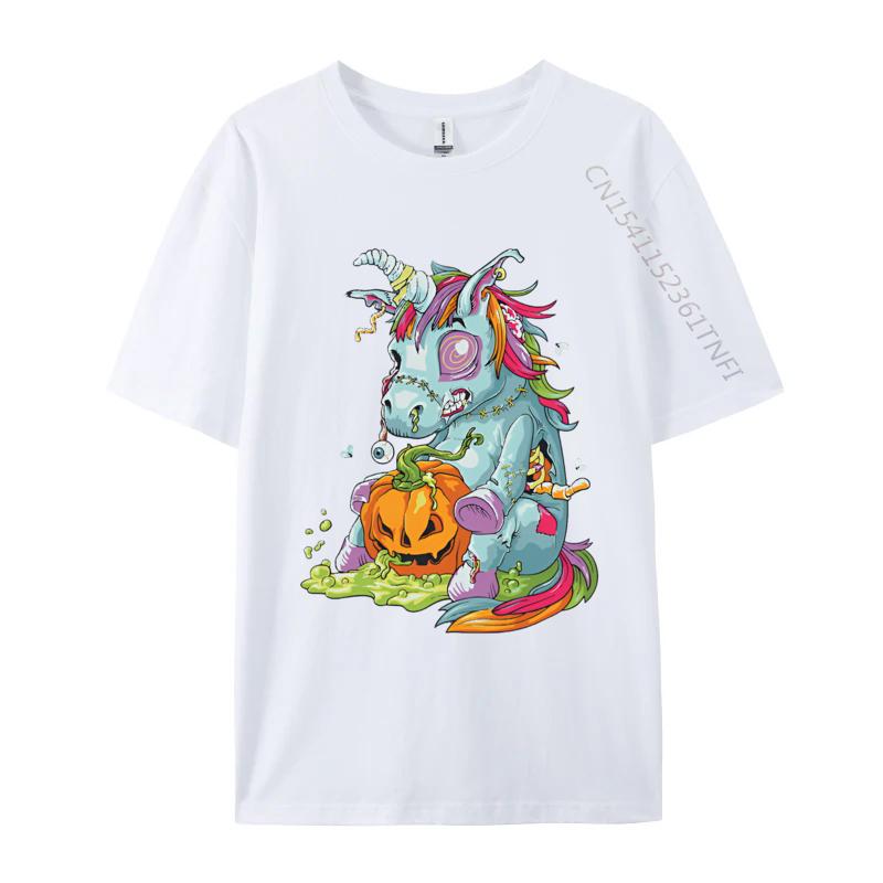

Zombiecorn Zombie Unicorn Halloween Tshirt Men PreShrunk Cotton TShirt Harajuku Shirt Crew Neck Camisas Men Casual Tshirt S