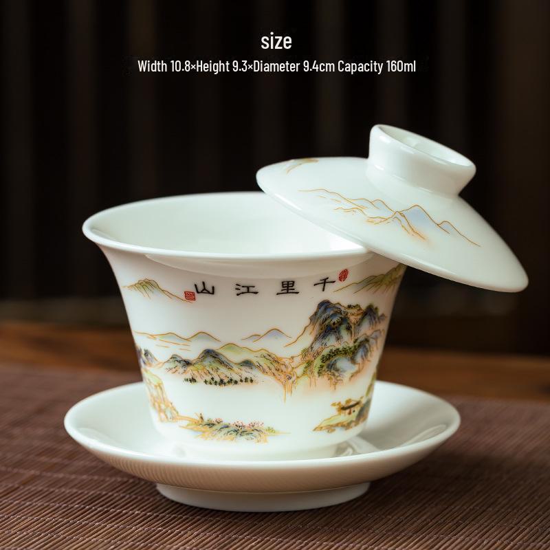 

Сине-белая фарфоровая пиала для чая кунг-фу с крышкой - Большой керамический бытовой набор Саньцай