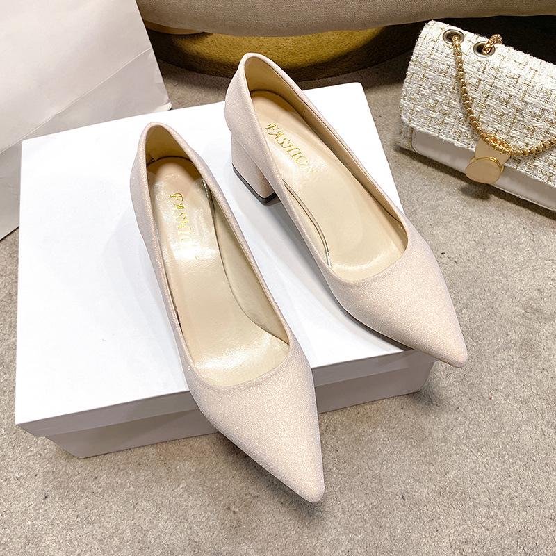 Velvet Pointed-Toe Chunky Heel Bridal Shoes - 2026 New Style, Comfortable High Heels for Women