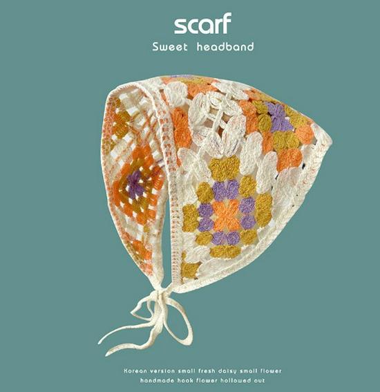 Spring & Autumn Korean Crochet Triangle Scarf & Hairband - Cute Floral Style for Women & Girls