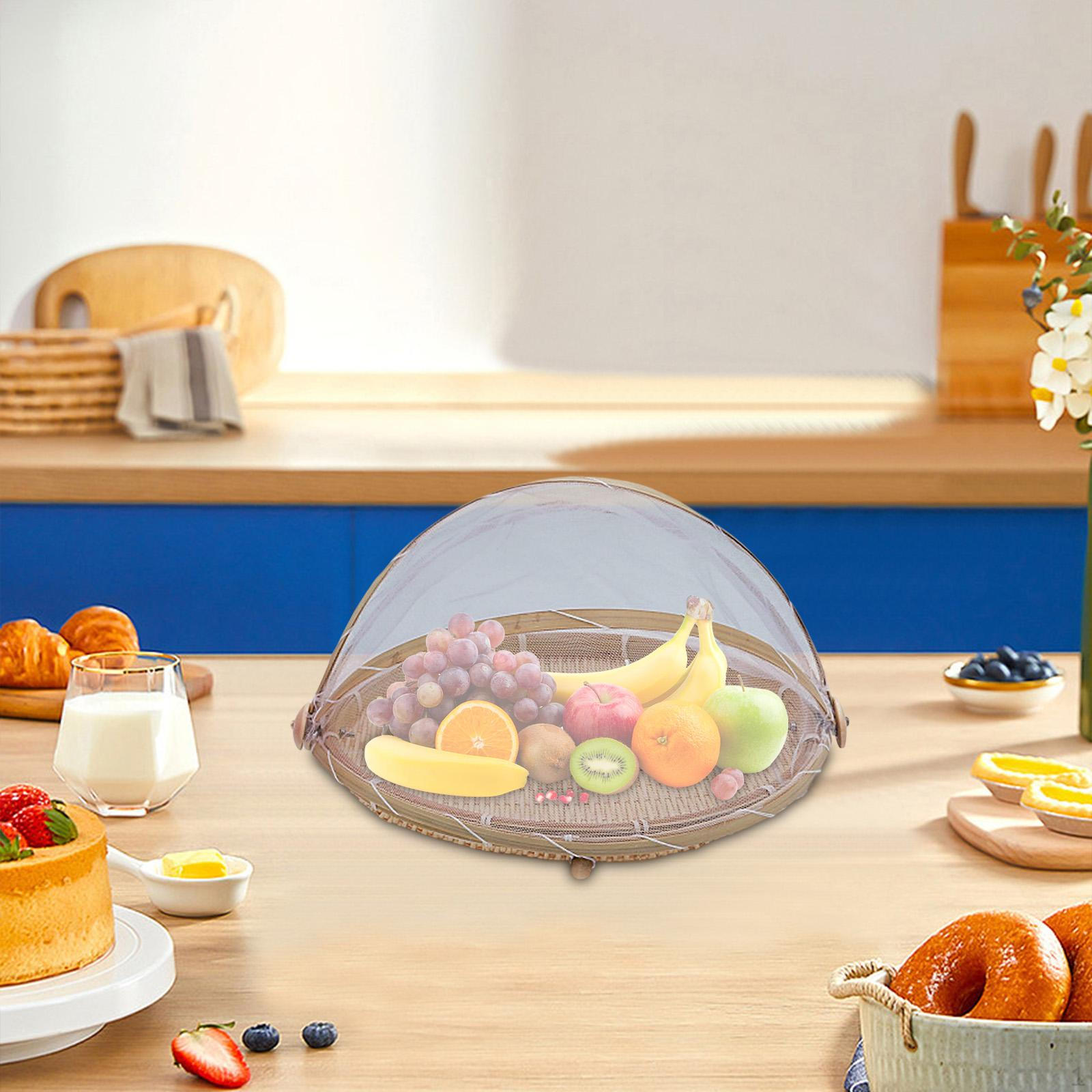 

Бамбуковая корзина для еды, палатка с сетчатой ​​марлевой крышкой, поднос для сервировки хлеба 30cmx30cmx13cm