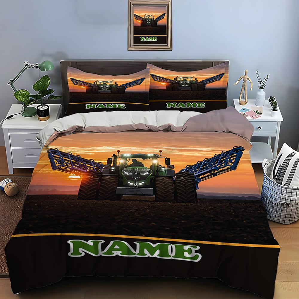 Custom Name Quilt Cover Tractor Bedding Set 3 Pieces Setting Bed King Size Pillowcase Adult Bed Cover Bedroom Bed Set