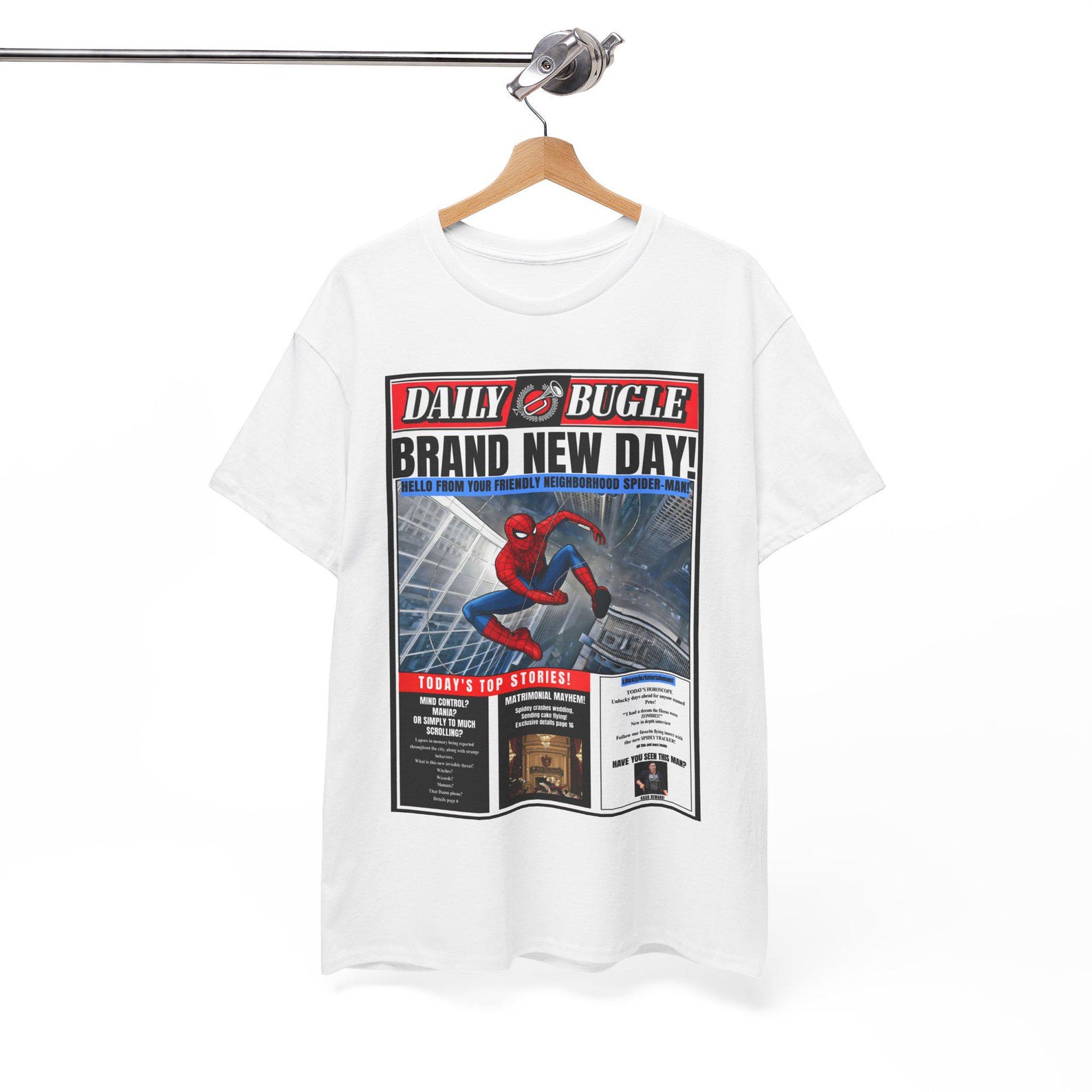 Brand New Day Spider Newspaper Tee | Superhero Comic Graphic Shirt. S
