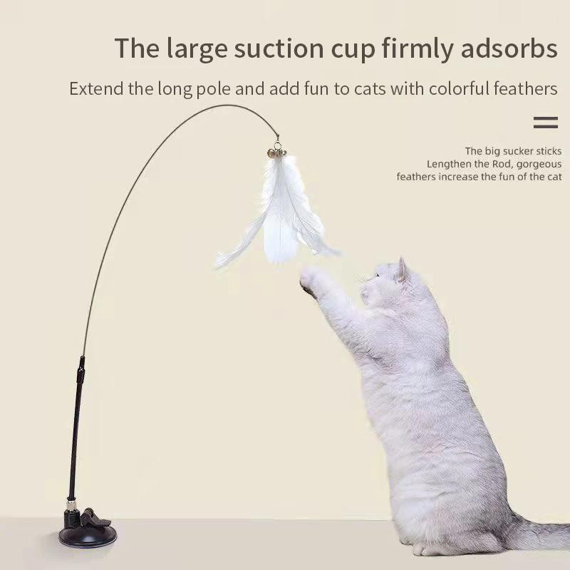Feather Interactive Cat Toy Powerful Suction Cup Handfree Cat Stick Playing Kitten Playing Teaser Wand Toy Cat Wand Pet Supplies