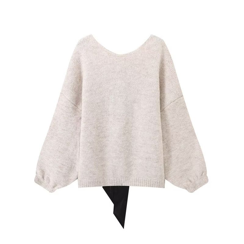 Kaslead New Arrival Women's Fashion Style Stylish Simple and Versatile Knitting Back Bowknot Decoration Pullover