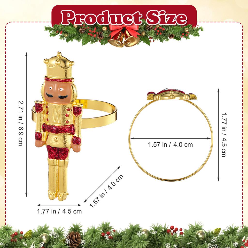 4Pcs Nutcracker Shaped Napkin Ring Alloy Christmas Napkin Holder Table Decoration for Holiday Party Wedding Thanksgiving Dinner