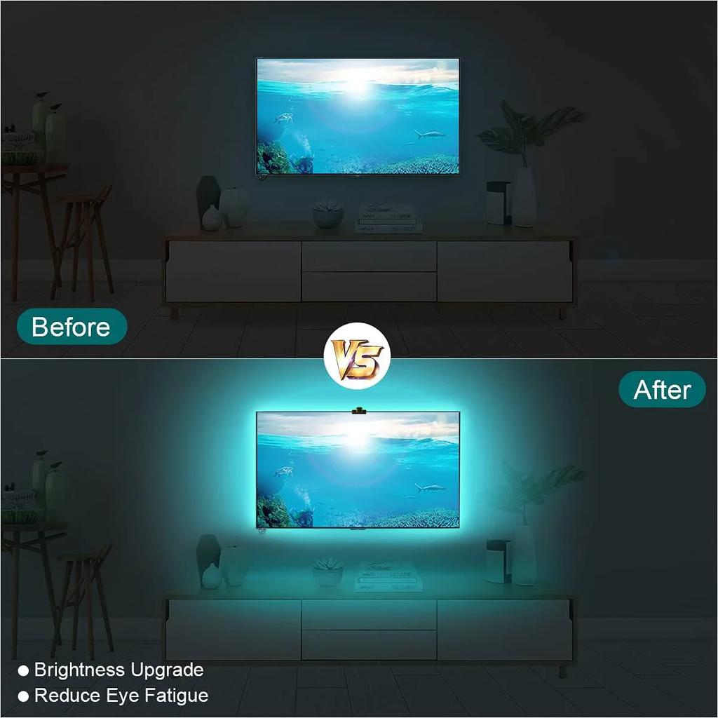 PC/TV Backlight with Color Picking Sensor RGBIC LED Strip Light Music Sync Smart Light Gaming Room Atmosphere Lighting 55-75inch