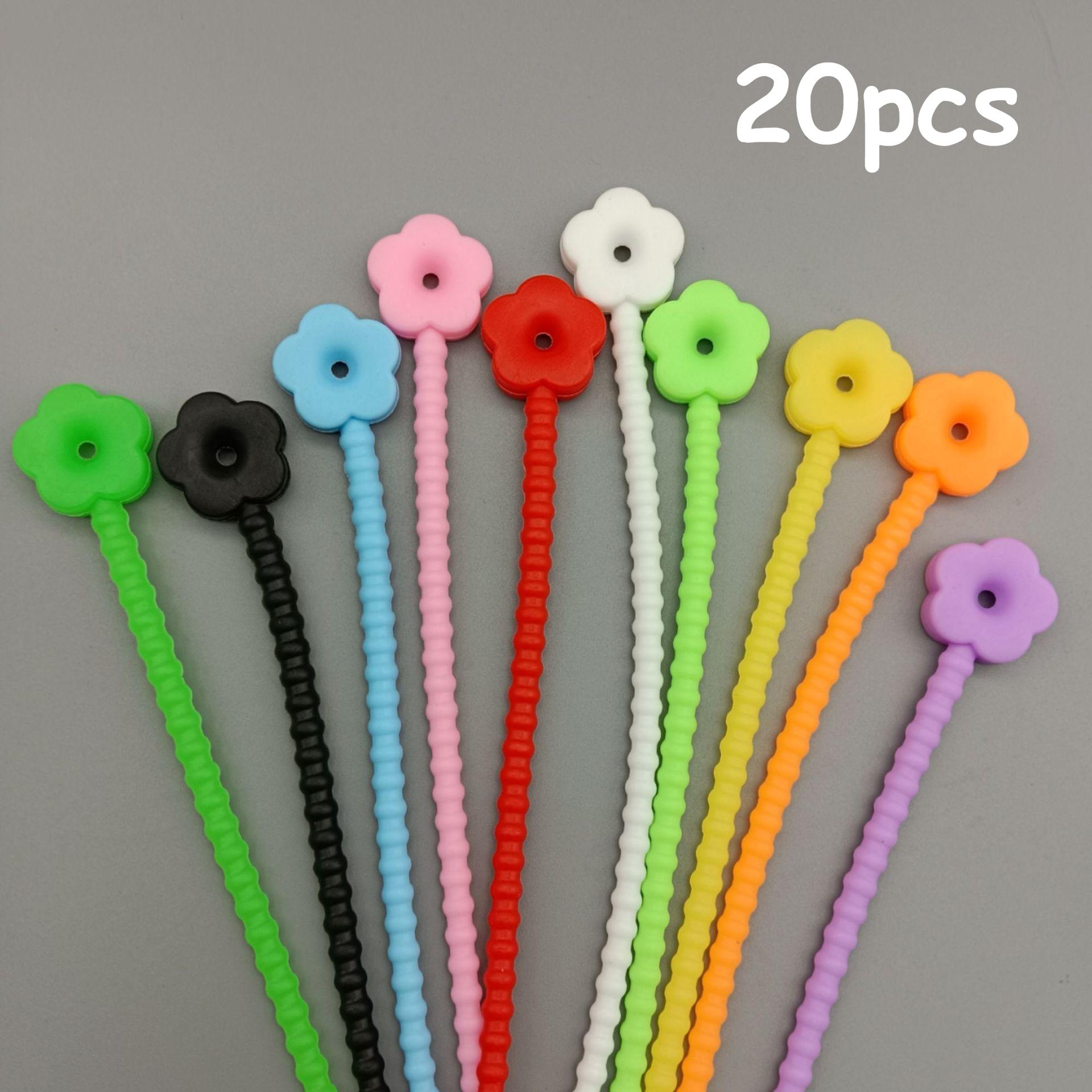 

50/20pcs Colorful Silicone Zipper Straps Extendable Rope Loops for Keychains Hanging Ropes & Data Cable Storage Cable Organizer