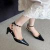 Fashion Gold Silver Rivet Designer High Heels Women Sexy Pointed Toe Leather Pattern Women Pumps Slingbacks Heeled Sandals Party Shoes