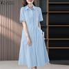 ZANZEA Women Casual Turn Down Collar Loose Short Sleeve Dress