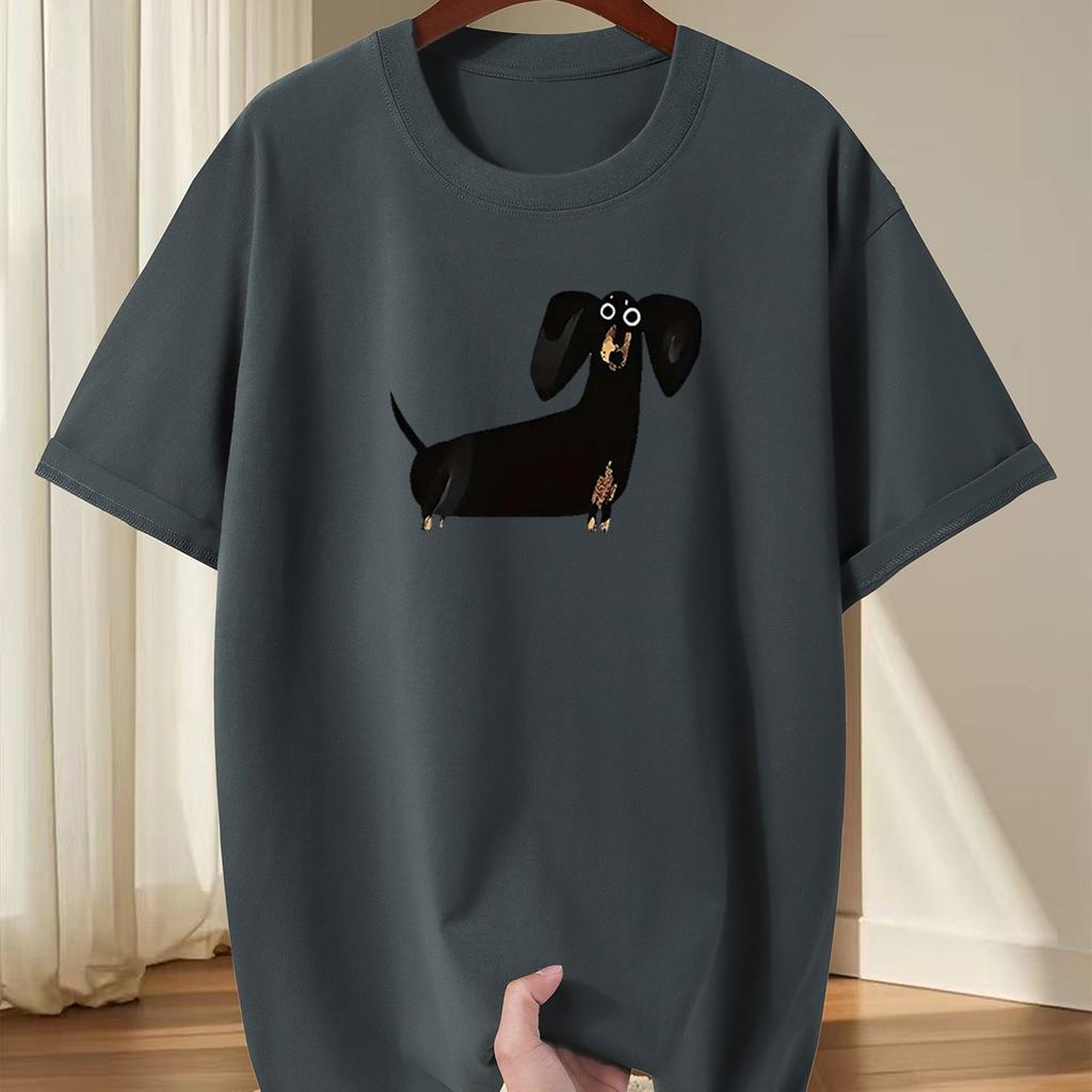 Men's Casual Short Sleeve T-Shirt Fit Round Neck Summer Tee with Playful Dachshund Graphic Print