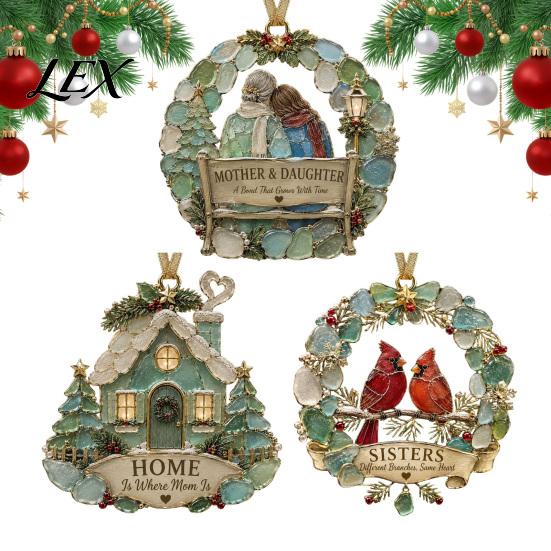 Holiday Atmosphere Decorations Sea Glass Family Ornament, Mother Daughter Sisters Acrylic Hanging Decoration, Home Is Festival Gift Ideas Where