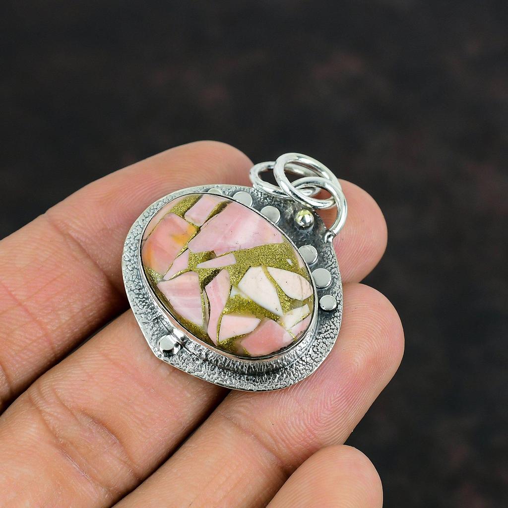 Copper Pink Opal Pendant Natural Gemstone Jewelry 925 Sterling Silver Pendant Handmade Pendant Latest Design Pendant Silver Jewelry For Gift