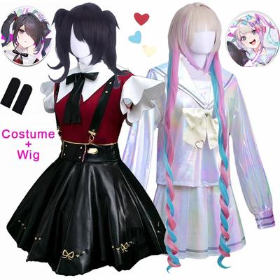 Juego Needy Girl Overdose Anime Cosplay Disfraz Peluca Uniforme JK de Anime Conjunto de Falda de Cuero KAngel del Abismo Costume de Cosplay de Ame Chan