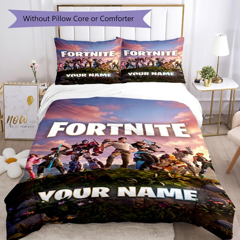 Fortnite Customizable Name Bed Sheet Set Suitable for Study room Breathable Duvet Cover Custom Room Decor Birthday/Christmas Gift Idea