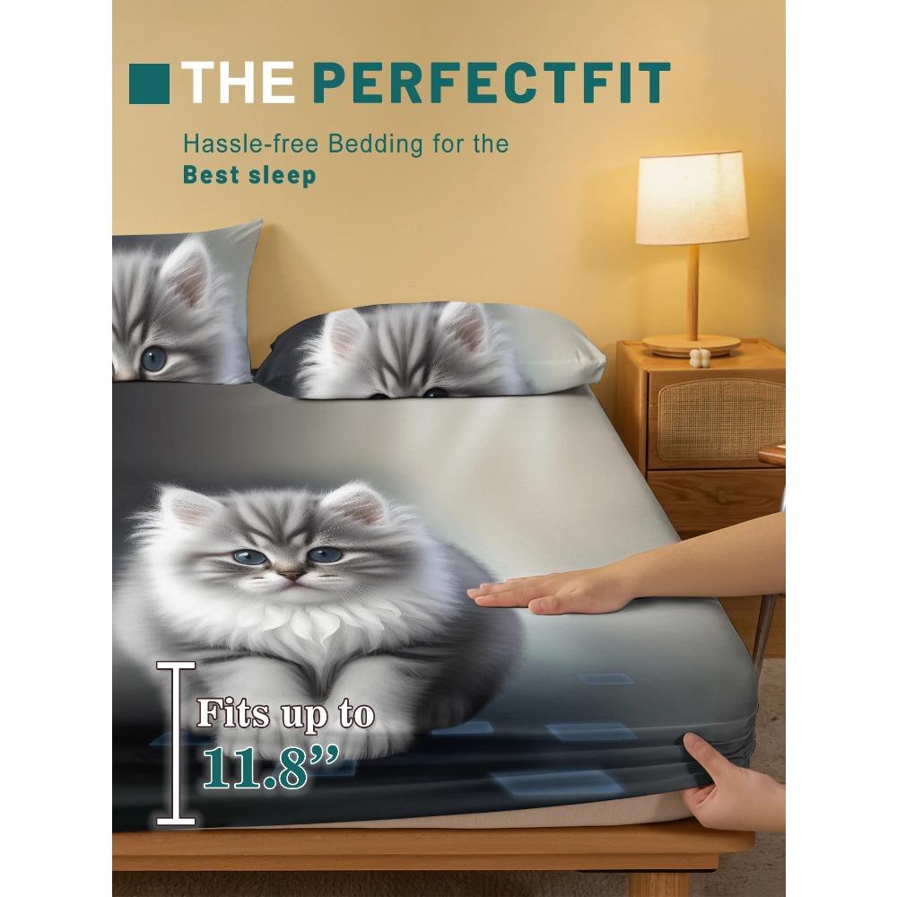 1 Cartoon Cute Animal Cat Digital Printed Frosted Fitted Sheet,bedroom Printed Bed Cover,bedding(No Pillowcase)