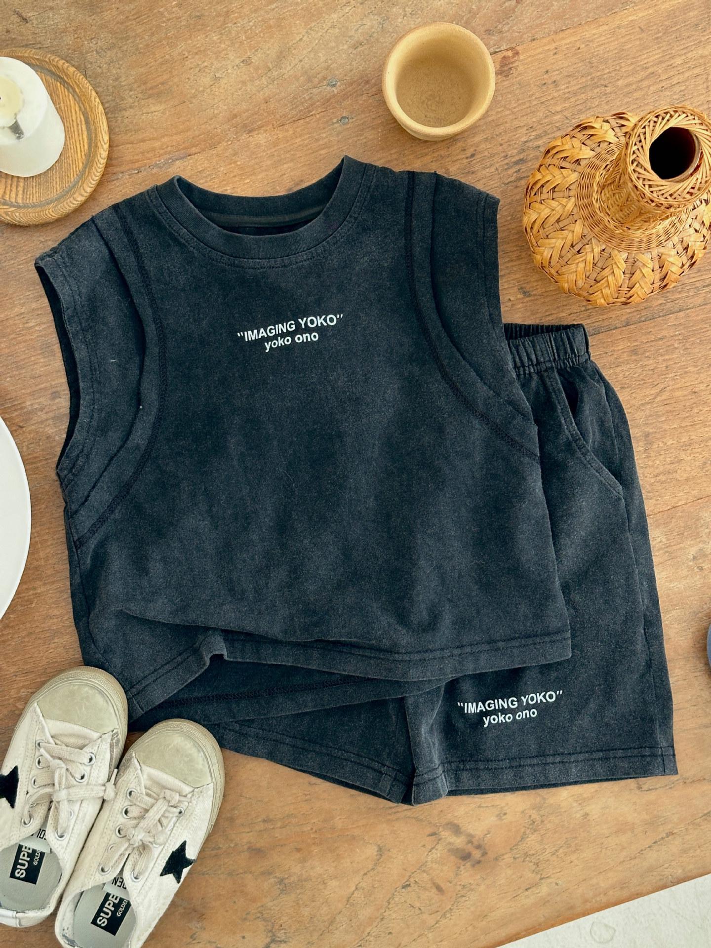 

Модные мальчиковые костюмы без рукавов: Легкий, тонкий костюм из двух частей: жилет и шорты - Идеальная новая летняя мода для детей. 110 cm чёрный