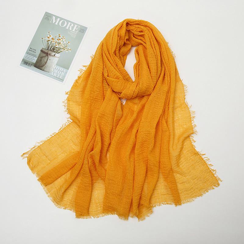 Hot-selling New Simple Solid Color Wrinkled Cotton and Linen Scarf, Soft and Skin-friendly In Winter, Warm Scarf Women