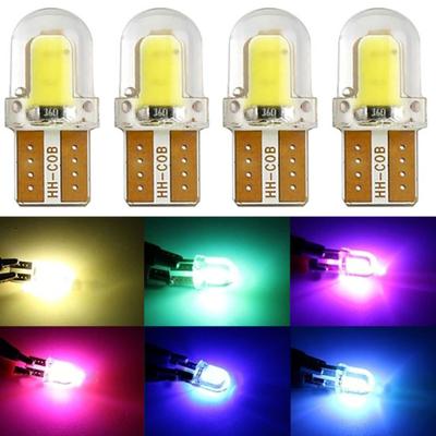 Lot de 4 ampoules LED T10 W5W COB en silicone 12V pour voiture, clignotants latéraux lumineux
