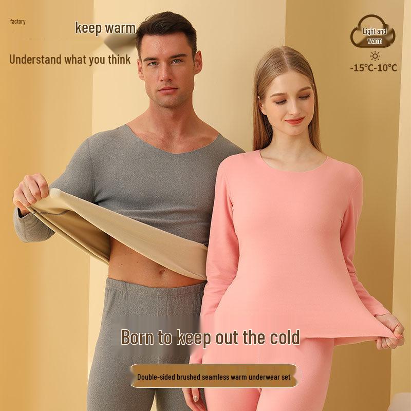 Men's & Women's Seamless Fleece-Lined Thermal Underwear Set for Autumn & Winter