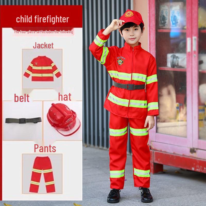 Kids' Firefighter Costume for Role-Playing, Career Experience, and Kindergarten Parent-Child Sports Meet