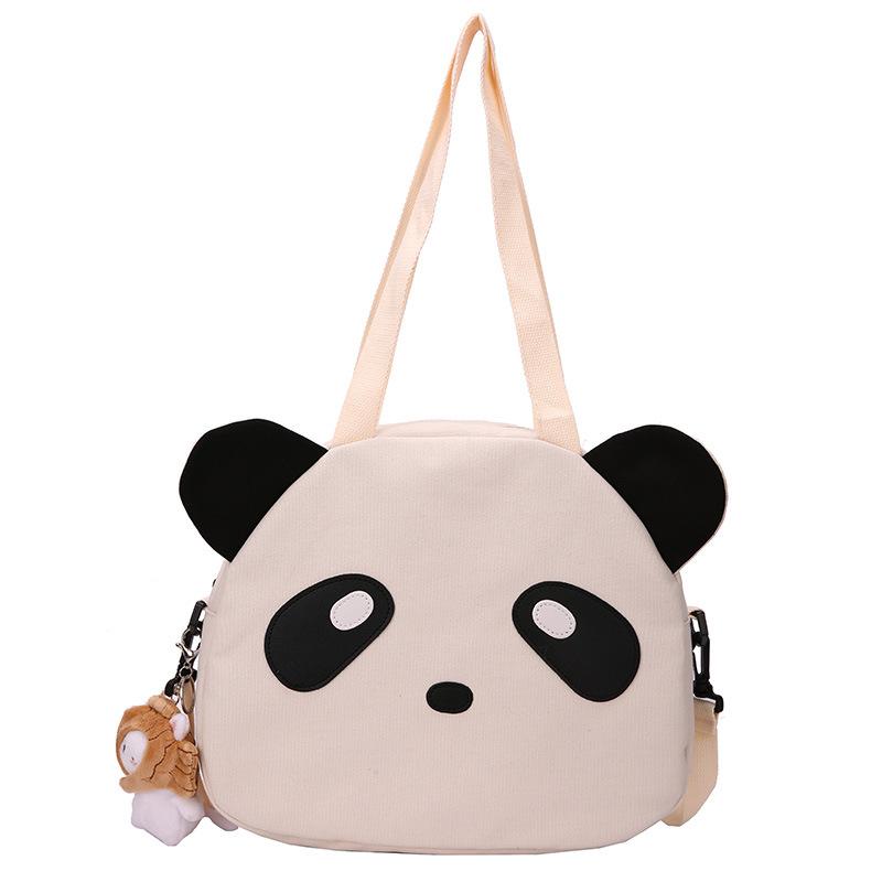 

Карточка Love Cartoon Маленькая панда Холщовая сумка через плечо Женская сумка для студентов Классная учебная сумка Сумка через плечо With Pendant белый
