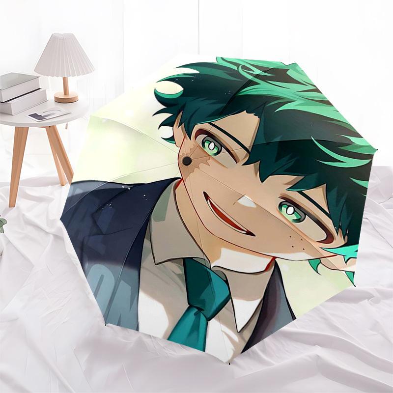 1pc My Hero Academia Izuku Midoriya Anime Character Outdoor Umbrella - Automatic Opening/Closing 3-Fold Design with Iron Frame for Fans, Travelers, Da