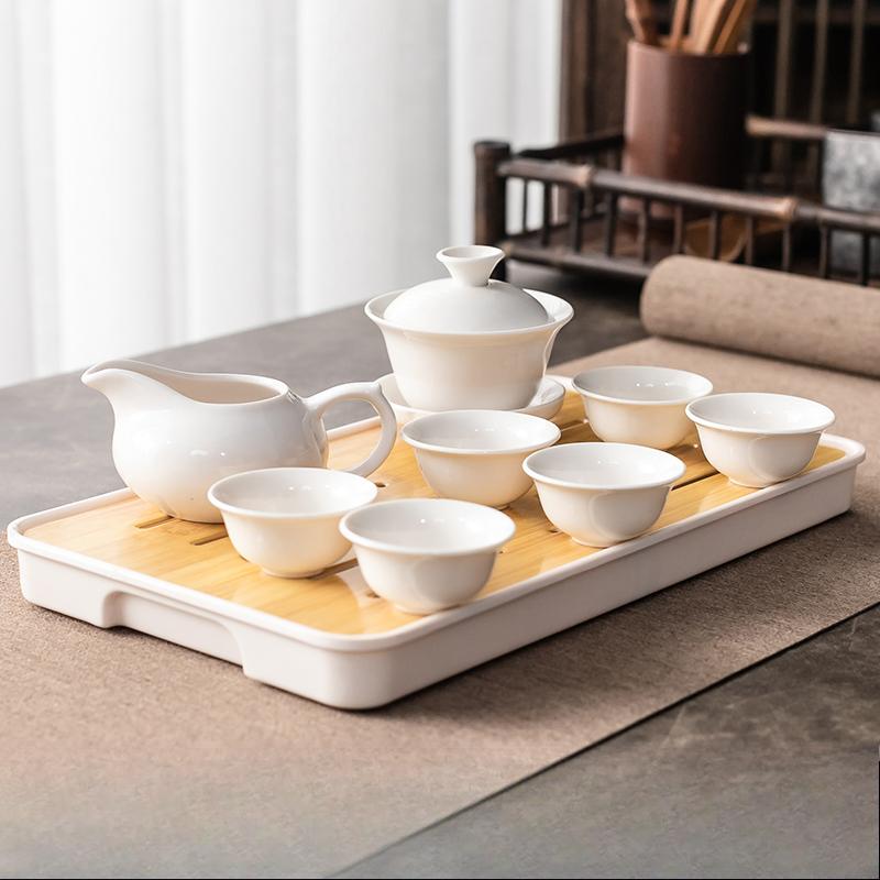 Kung Fu Tea Set Home Simple Living Room Set of Ceramic Covered Bowl Tea Cup Tray Water Storage Tea Tray Diamine Plate