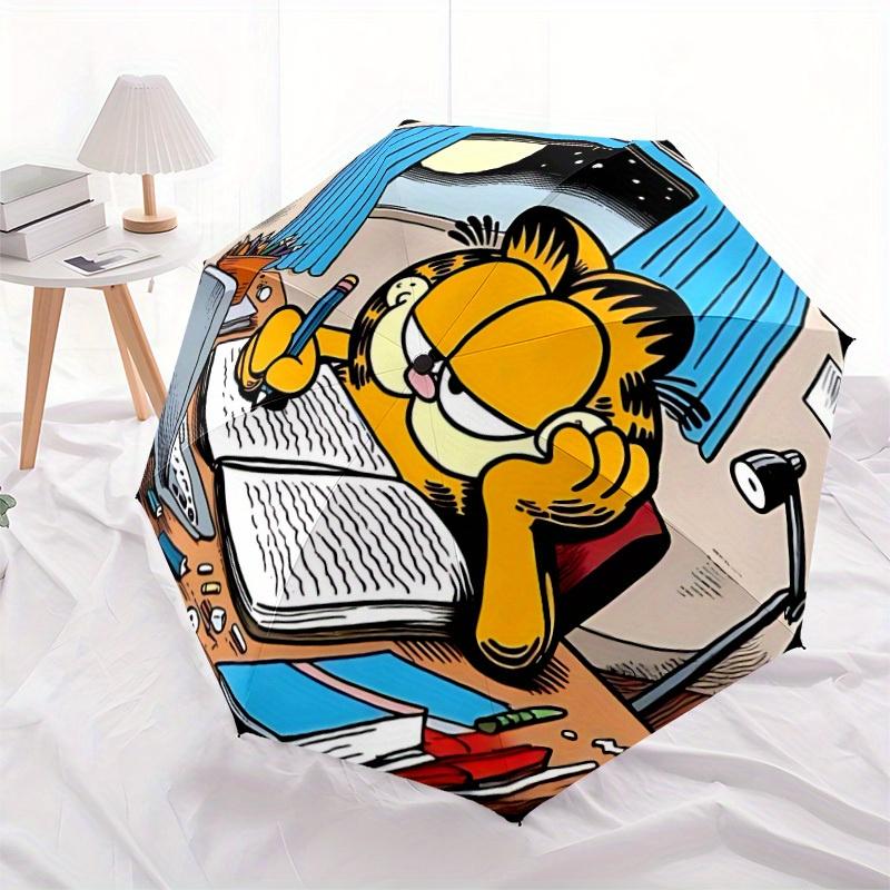 Garfield Study Night Automatic Open/Close Windproof Umbrella Folding Umbrella,Portable Compact Perfect Gift for Birthday, Christmas0809167
