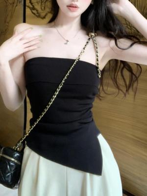 Nieregularny crop top w koreańskim stylu na jedno ramię - Szykowny letni bandeau bez rękawów