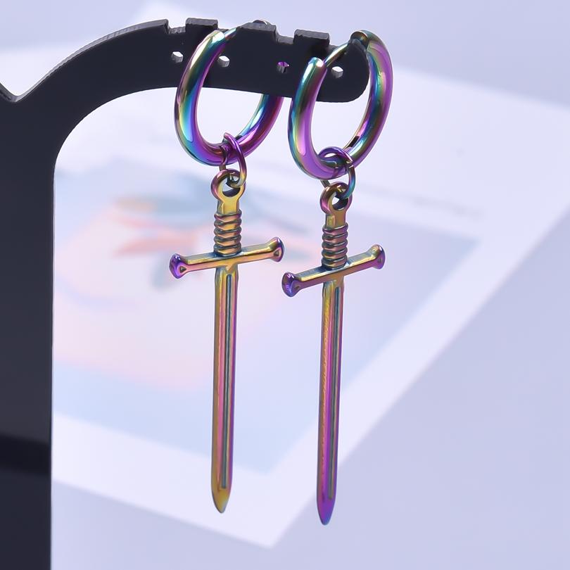 The Sword Earrings For Women/Men Accessories Vintage Jewelry Stainless Steel Hoop Ear Piercing Sabre Charm Goth Pendientes Gifts