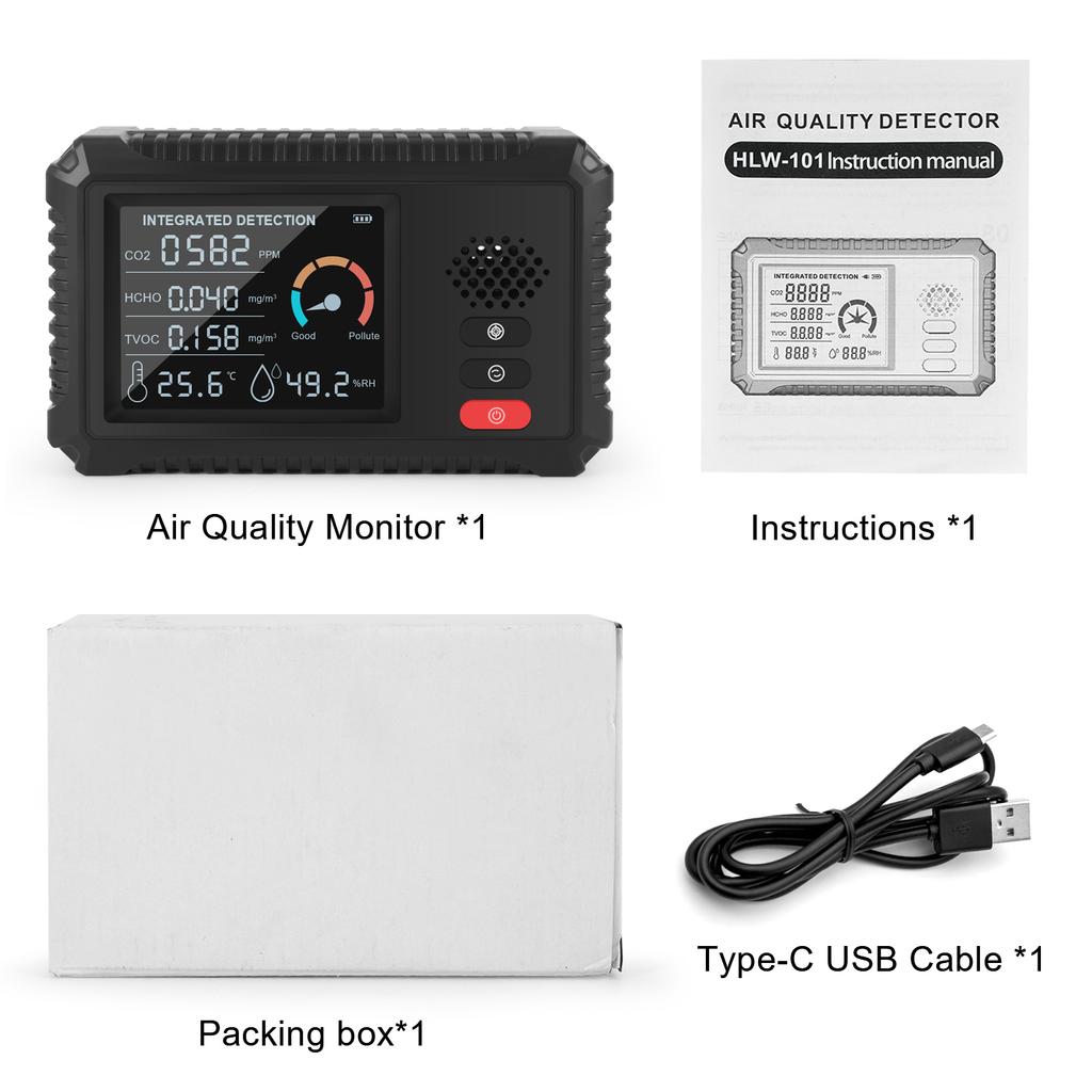 Air Quality Monitor TVOC HCHO CO2 Air Analyzer Intelligent Digital Lcd Portable Home Formaldehyde Detector Tester